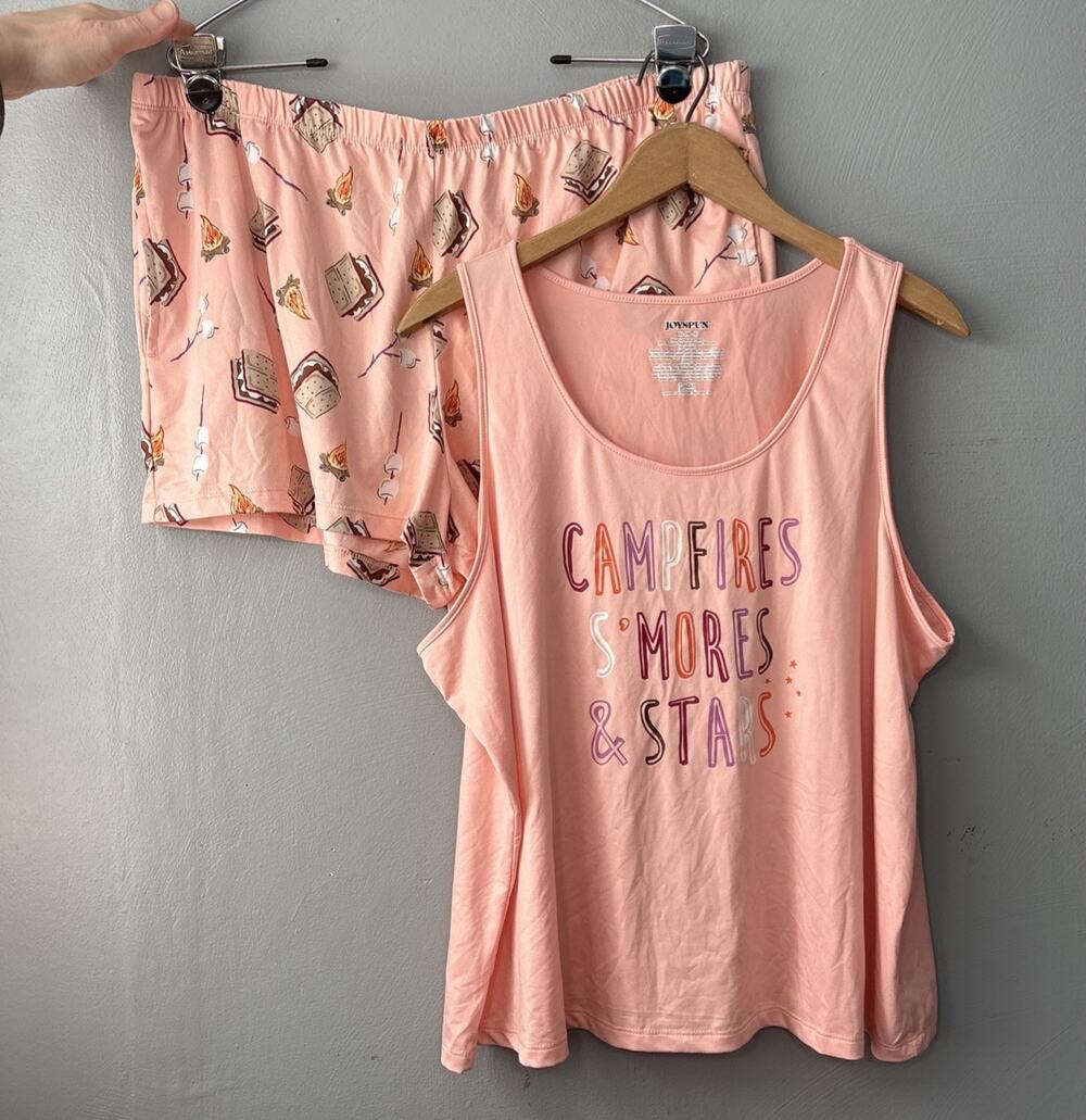 Joyspun Pajamas Set Size XL Knit Shorts Tank Top Camping Smores Summer Sleepwear